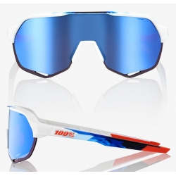 Okulary 100% S2 Matte White/Geo Print - HiPER Blue Multilayer Mirror Lens (Szkła Niebieskie Lustrzane Wielowarstwowe, LT 15% + Szkła Przeźroczyste, LT