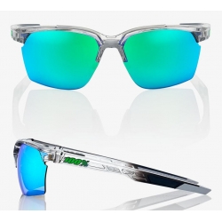 Okulary 100% SPORTCOUPE Polished Translucent Crystal Grey - Green Multilayer Mirror Lens (Szkła Zielone Lustrzane Wielowarstwowe, LT 13% + Szkła Przeź